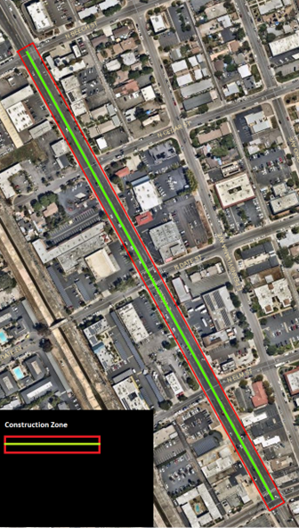A map showing the construction and road closures at Valley Parkway